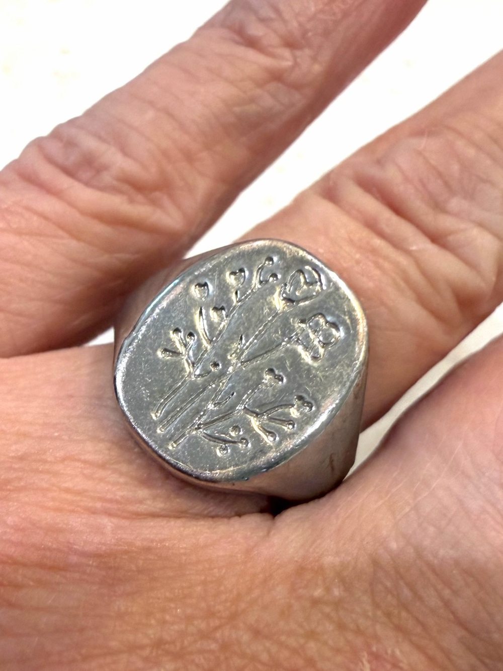 Silver Floral Signet Ring - Size 6